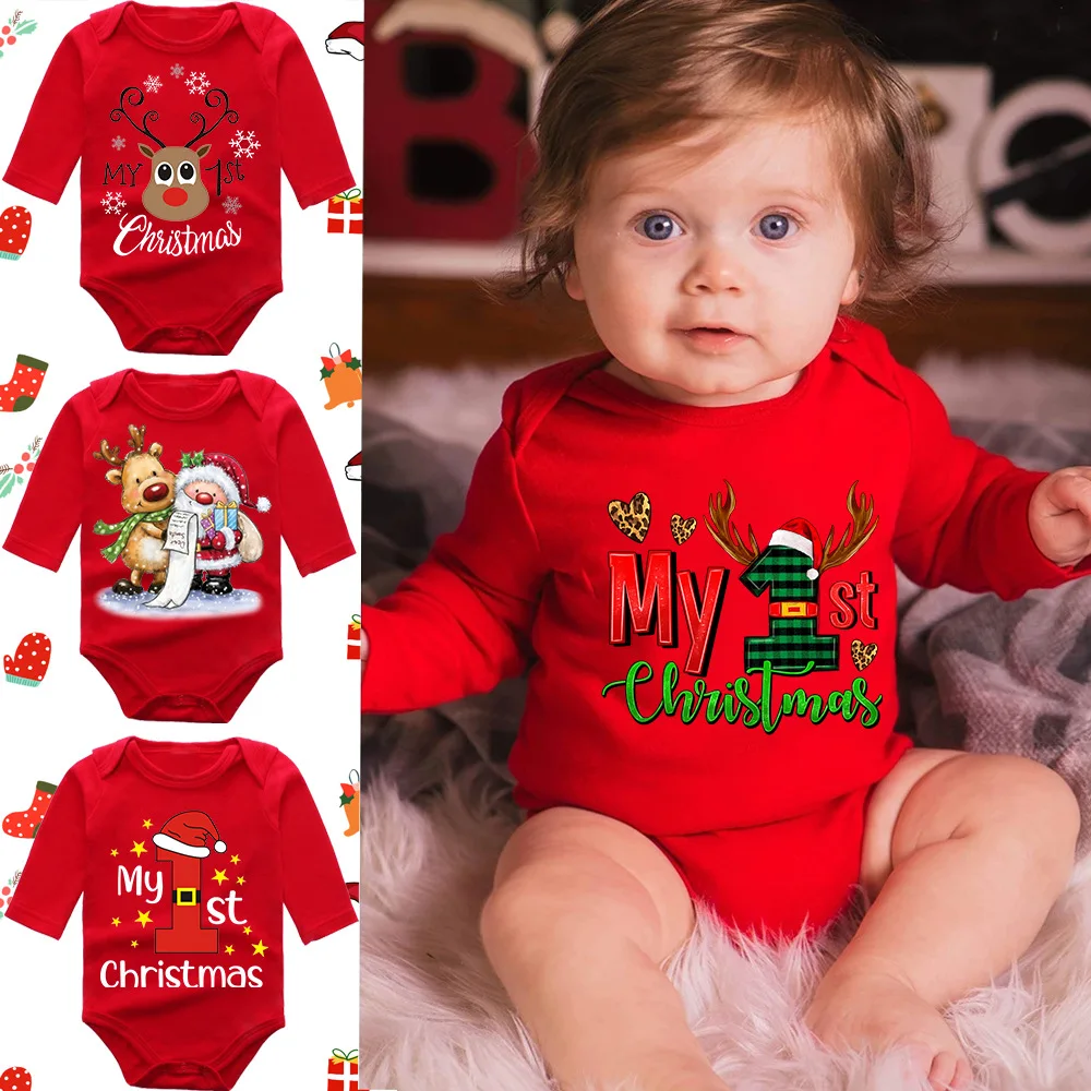 Top Trends: Infant Newborn My First Christmas Rompers Baby Boys Girls Bodysuit Born Crawling Long Sleeve Jumpsuits Festival Party Gifts Shoppable Styles