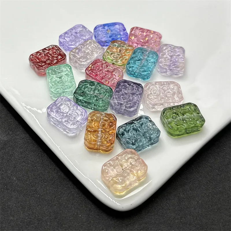 Top Trends: 10pcs Rectangle Shape 13x18mm Handmade Embossment Lampwork Glass Loose Beads For Jewelry Making DIY Bracelet Crafts Findings Shoppable Styles