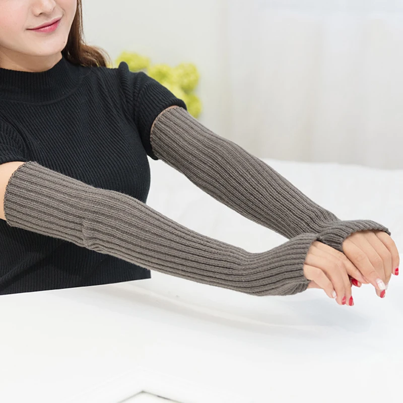 Top Trends: Autumn Winter Women Arm Warmers Knitted Woolen Arm Sleeve Fine Long Knitted Fingerless Gloves Warm Riding Soft Female Gloves Shoppable Styles