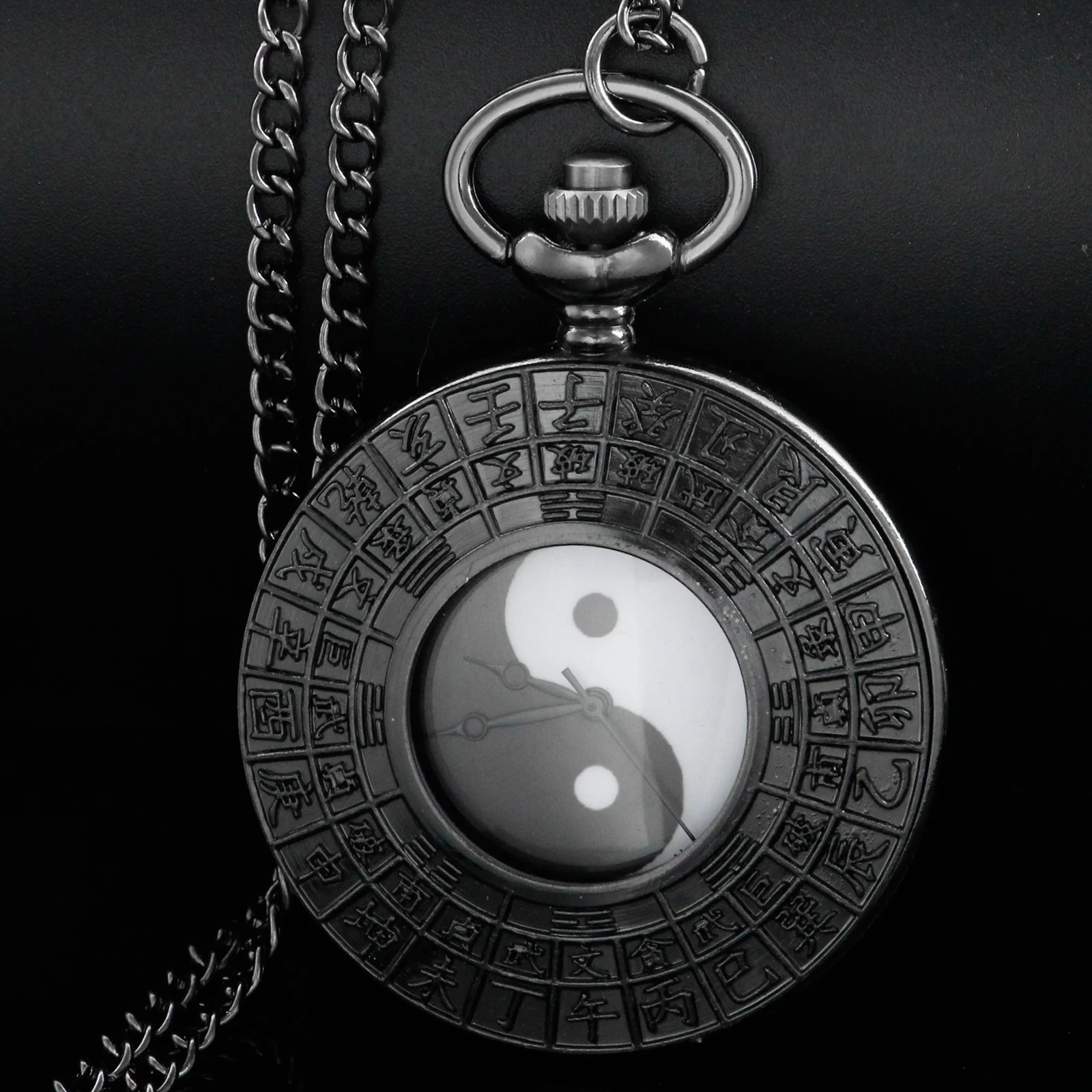 Top Trends: Black Chinese Characteristic Text Bagua Pattern Hollow Men&#039;s Quartz Pocket Watch Vintage Steampunk Necklace Pendant Clock Gift Shoppable Styles