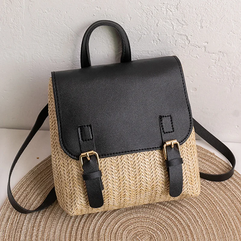 Top Trends: Retro Straw Woven Backpack Women's Fashion All-match PU Elegant Trend Zero Wallet Satchel Shoppable Styles