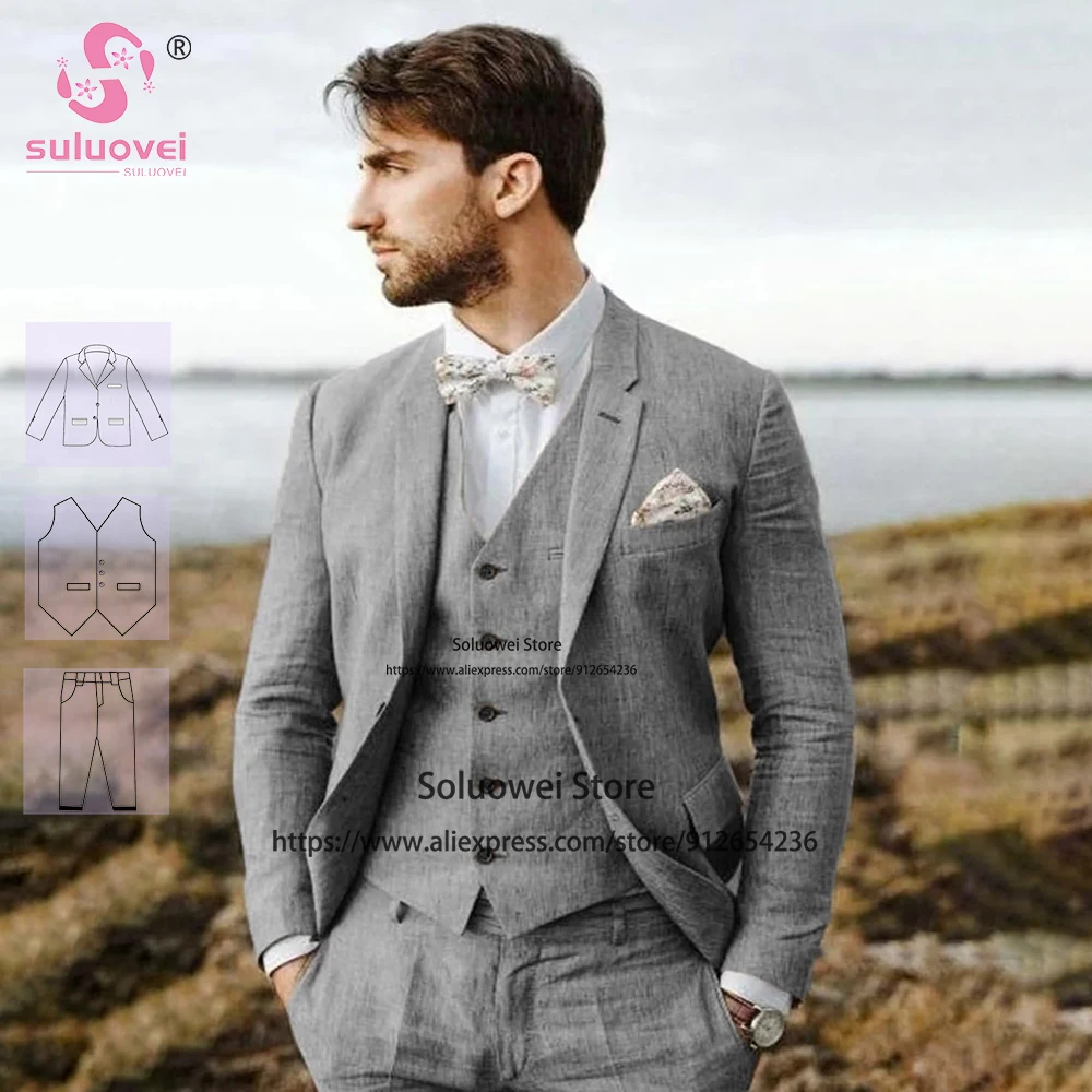 Top Trends: Beach Wedding Groom Suits For Men Slim Fit 3 Piece Pants Set Formal Groomsmen Dress Prom Tuxedos Blazer Terno Masculino Completo Shoppable Styles