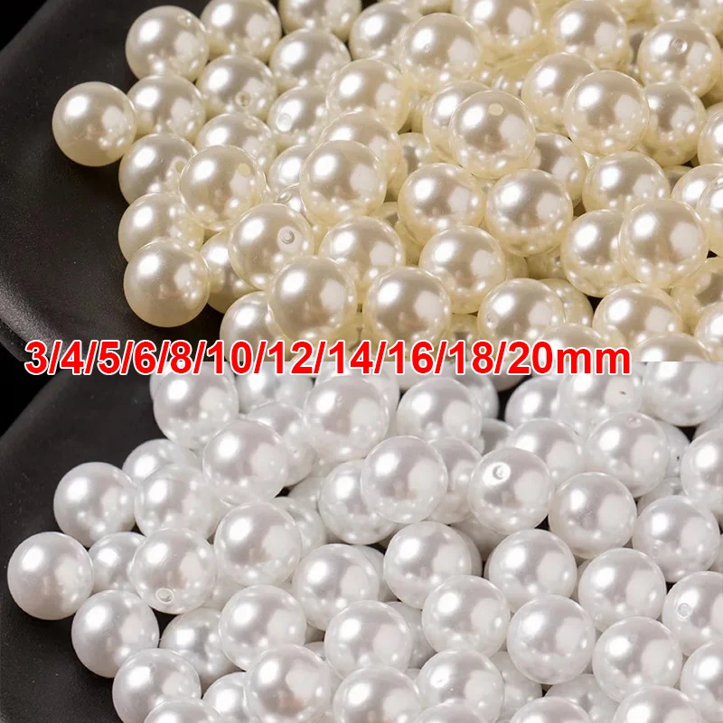 Top Trends: 3 / 4 / 5 / 6 / 8 / 10 / 12 / 14 / 16 / 18 / 20mm Pearl Beads ABS Loose Round Beads For Jewelry Making White Beige DIY Imitation Garment Beads Shoppable Styles