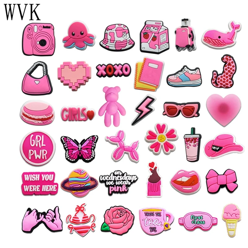 Top Trends: 37Pcs Pink Girls Shoes Charms Packs Shoe Decoration Sets Adult Kids Shoe Charms Set Accessories Wholesale Bulk Shoppable Styles