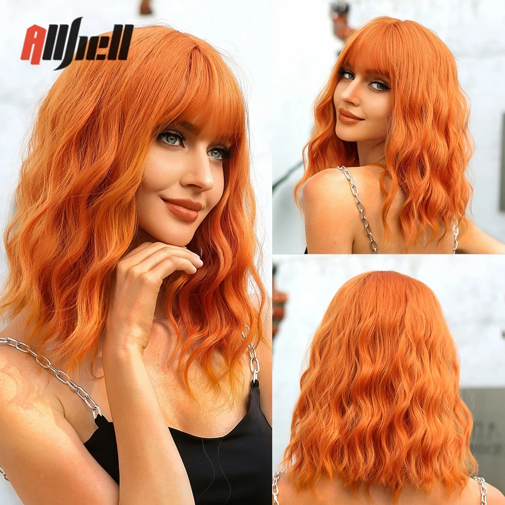 Top Trends: Shoulder Long Copper Ginger Wig Orange Synthetic Water Wave Wigs For Women Heat Resistant Daily Halloween Cosplay Wig With Bangs Shoppable Styles