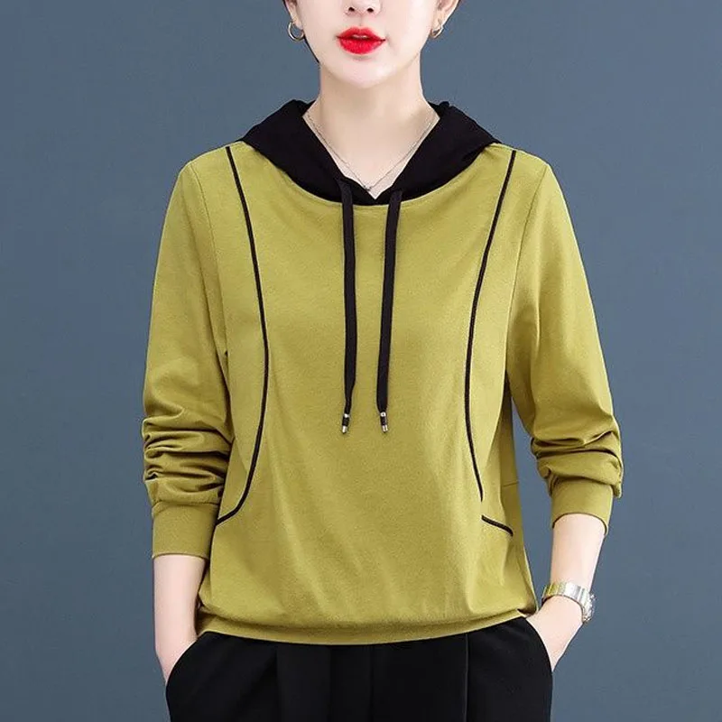 Top Trends: 2023 New Early Autumn Loose Hooded Belly Covering Casual Fashion Trend Mom&#039;s Pure Cotton Temperament Versatile Simple Sweater Shoppable Styles