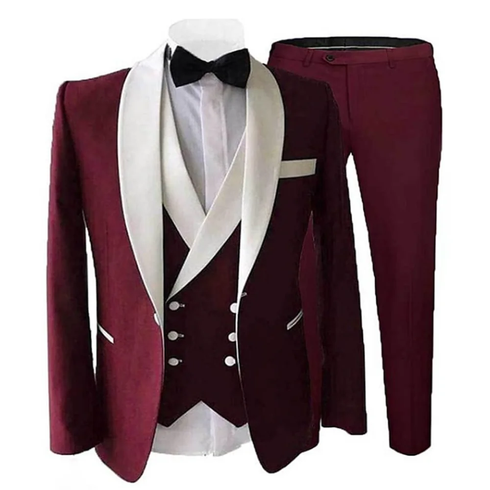 Top Trends: Burgundy Men Suits Slim Fit Custom Wedding Men Tuxedos Formal Business 3 Pieces Suits Jacket Vest Pants Trajes De Hombre Shoppable Styles