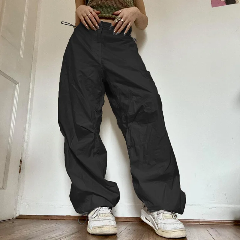 Top Trends: Drawstring Wide Leg Cargo Pants Women Casual Joggers Low Waist Baggy Trousers Streetwear Y2K Sweatpants Tech Parachute Pants Shoppable Styles - Image 3