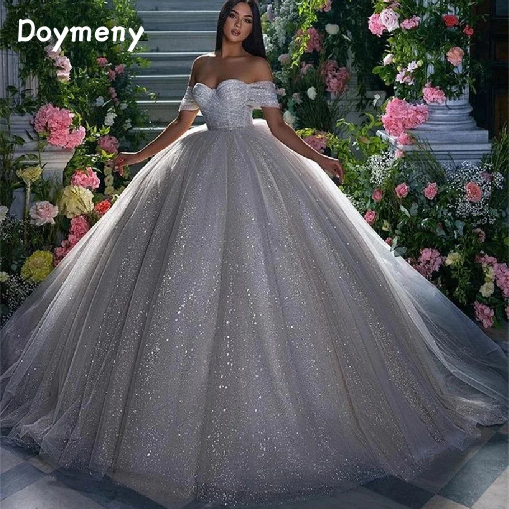 Top Trends: Doymeny Off Shoulder Ball Gown Quinceanera Dress Sparkly Sequined Floor Length Ruffled Sleeves Sweet 16 Party Robes De Mariee Shoppable Styles