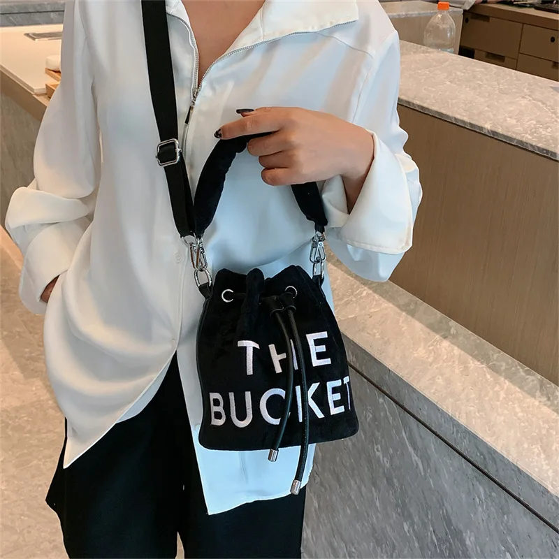 Top Trends: Plush Bucket Bags For Women 2022 New Luxury Designer Handbag Fashion Letter Print High Quality Cute Crossbody Shoulder Bag Woman Shoppable Styles - Image 3