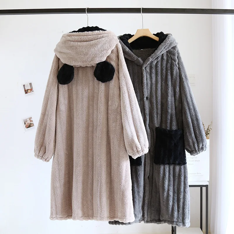 Top Trends: New Autumn And Winter Couples Coral Fleece Nightgown Flannel Thickened Bathrobe Men And Women Long Robe Home Service Robes Gift Shoppable Styles