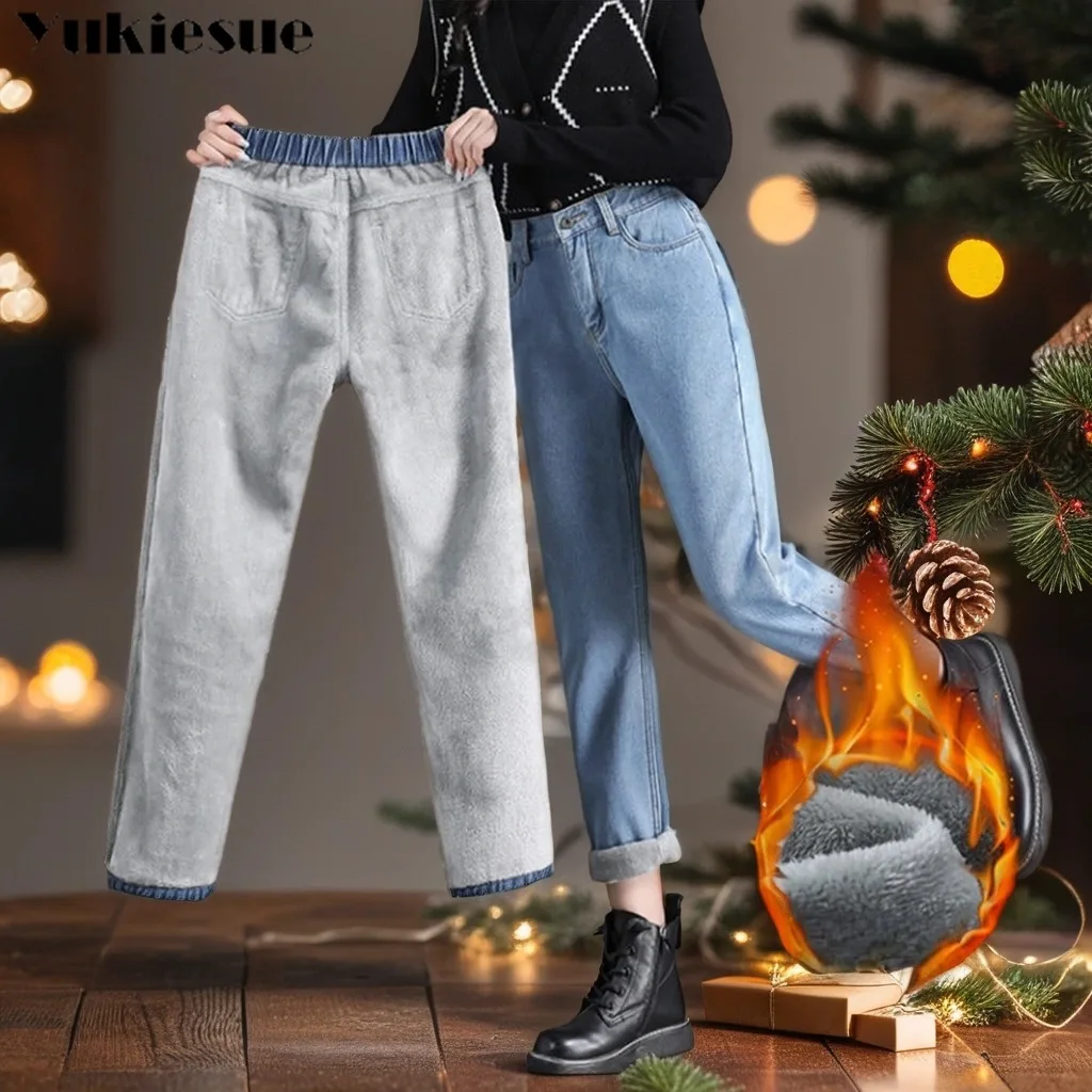 Top Trends: Harem Pants For Velvet Jeans Women Fleece Warm Korean High Waist Skinny Elastic Pants Women Jean Casual Legging Winter Jeans Shoppable Styles