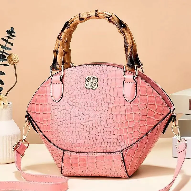 Top Trends: Crocodile Pattern Creative Shell Shaped Shoulder Bags High Quality Retro Bamboo Joint Handle Handbag Women Office Crossbody Bag Shoppable Styles - Image 6