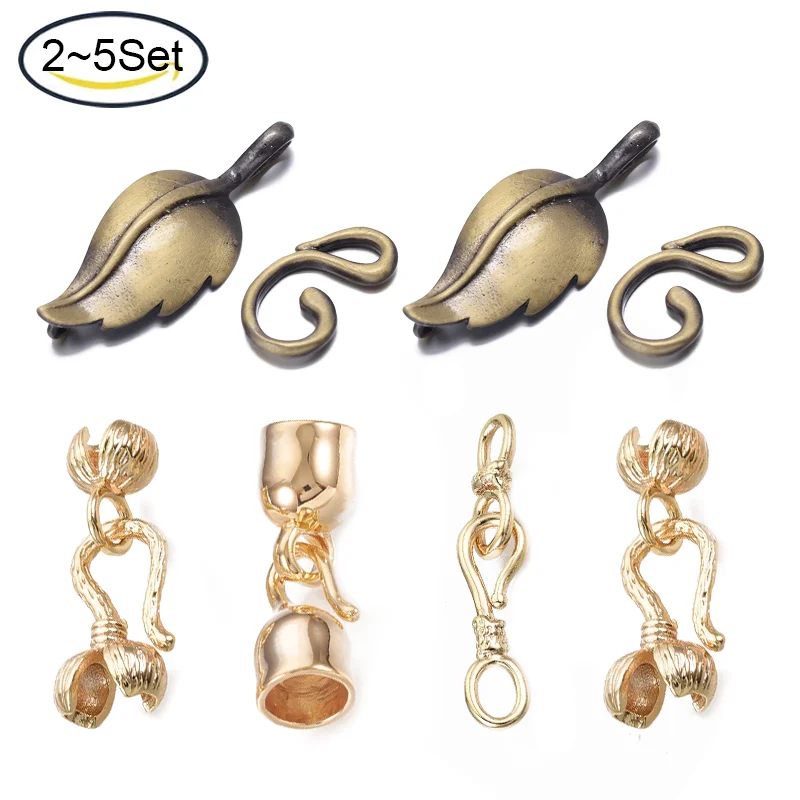 Top Trends: 5Set Brass Leaf Hook Clasps For Leather Cord Bracelets Making Brushed Bronze Leaf:33x13x3mm Hook: 17x10x2mm Hole:1mm And 3x3mm Shoppable Styles