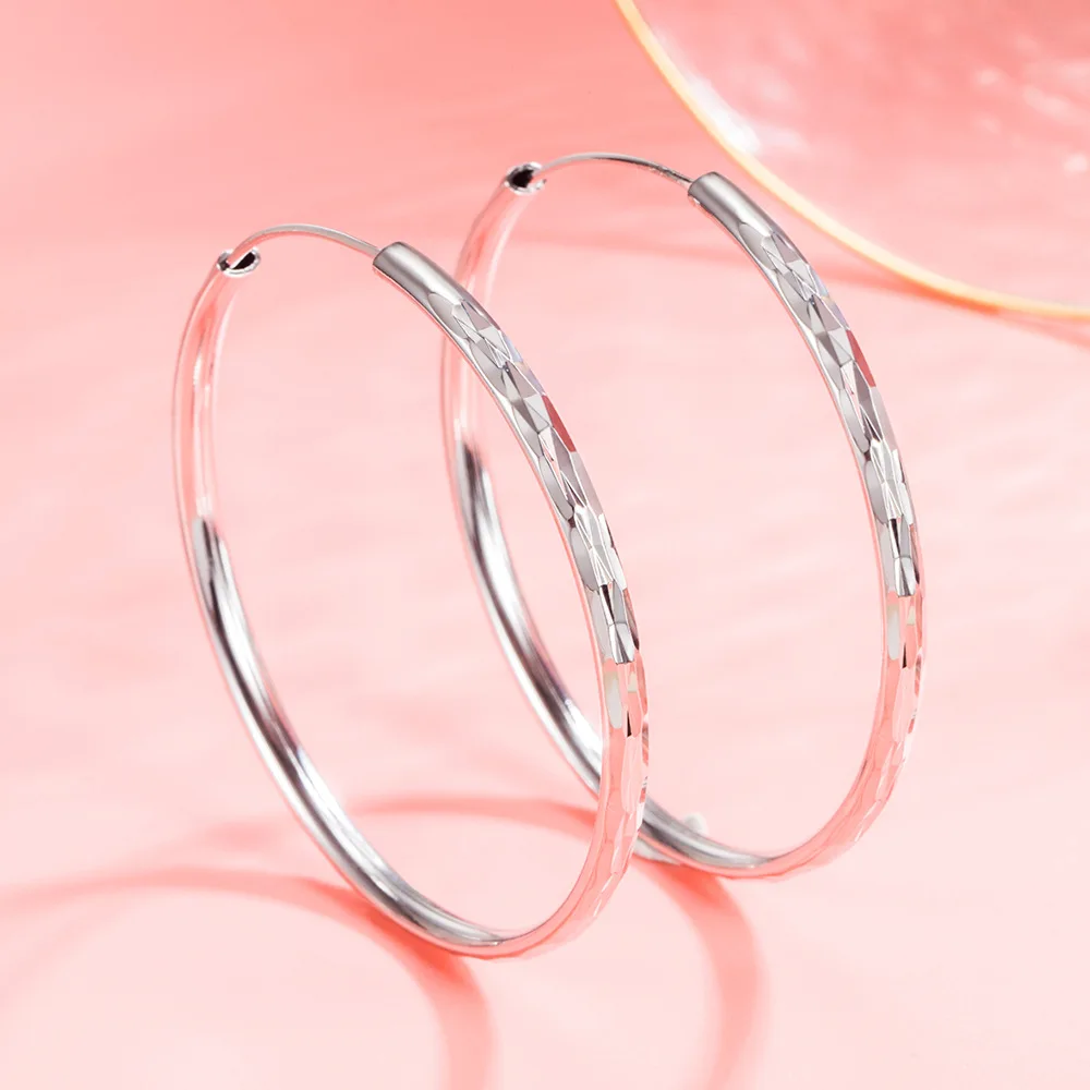 Top Trends: 925 Sterling Silver 30 / 40 / 50 / 60 MM Diamond Cutting Hoop Earrings For Women Fashion Jewelry Accessories With GaaBou Shoppable Styles