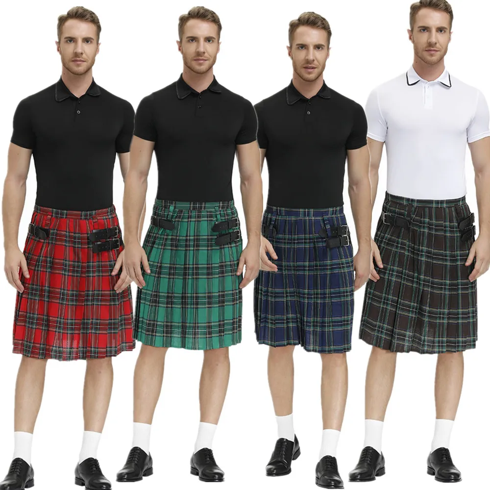 Top Trends: Men Scotland Kilt Traditional Plaid Belt Pleated Bilateral Chain Gothic Punk Hip-hop Avant Garde Scottish Tartan Trousers Skirts Shoppable Styles