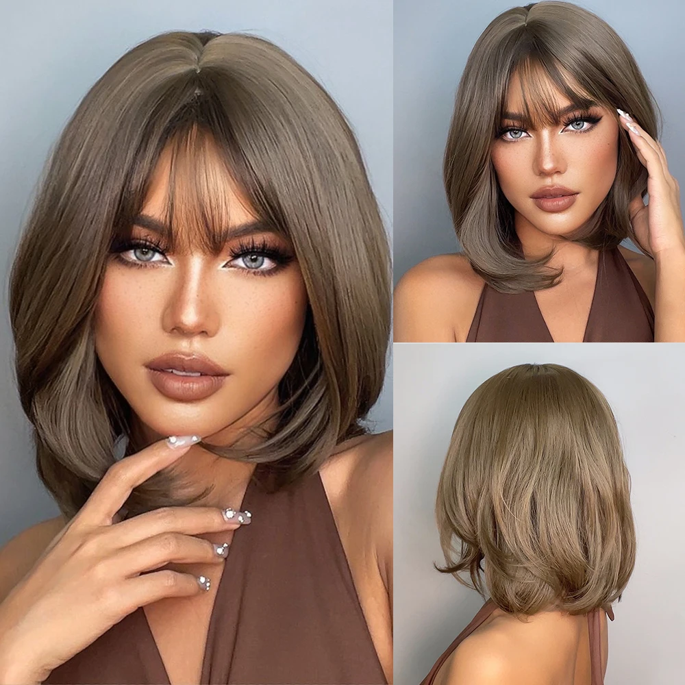 Top Trends: ALAN EATON Brown Short Hair Wig With Bangs Straight Synthetic Wig For Women Natural Looking Daily Fake Hair Heat Resistant Fiber Shoppable Styles