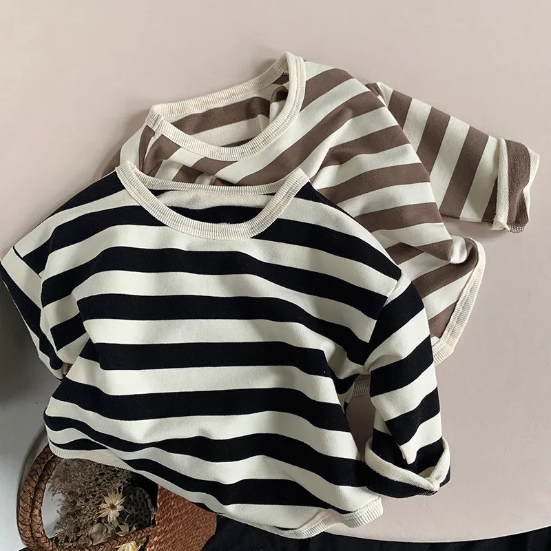 Top Trends: 2024 Spring Autumn New Children Casual T Shirt Loose Kids Striped T Shirts Cotton Tee Boys Girls Long Sleeve Tops Baby Clothes Shoppable Styles