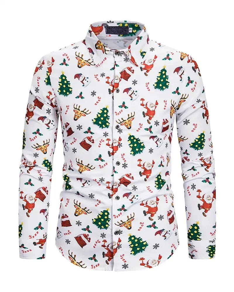 Top Trends: Men's Christmas Printed Shirt Gift Christmas Holiday 3D Digital Shirt Long Sleeve Lapel Autumn New Casual Wear XS-6XL Large Size Shoppable Styles