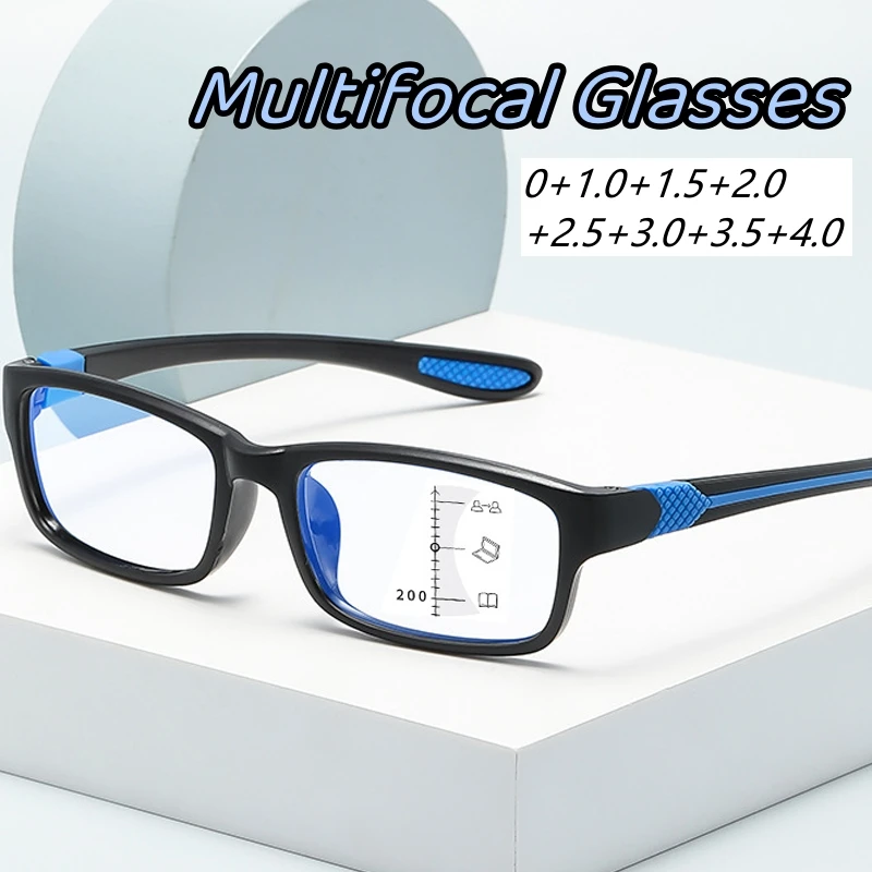 Top Trends: Square Frame Multifocal Reading Glasses Men Women Near And Far Progressive Eyeglasses Vintage Blue Light Blocking Presbyopia Shoppable Styles