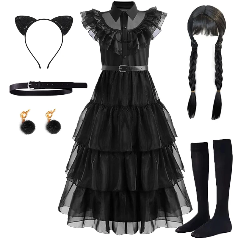 Top Trends: Wednesday Addams Cosplay For Girl Costume New Vestidos For Kids Party Dresses Carnival Easter Halloween Costumes 5-14 Years Old Shoppable Styles