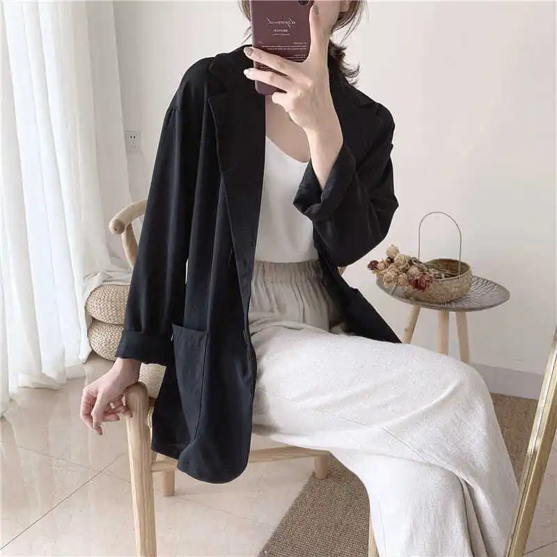 Top Trends: Blazers Spring Summer Thin Korean Elegant Fashion Loose Casual Office Lady Solid Color Notched Women&#039;s Clothing Simplicity Tops Shoppable Styles