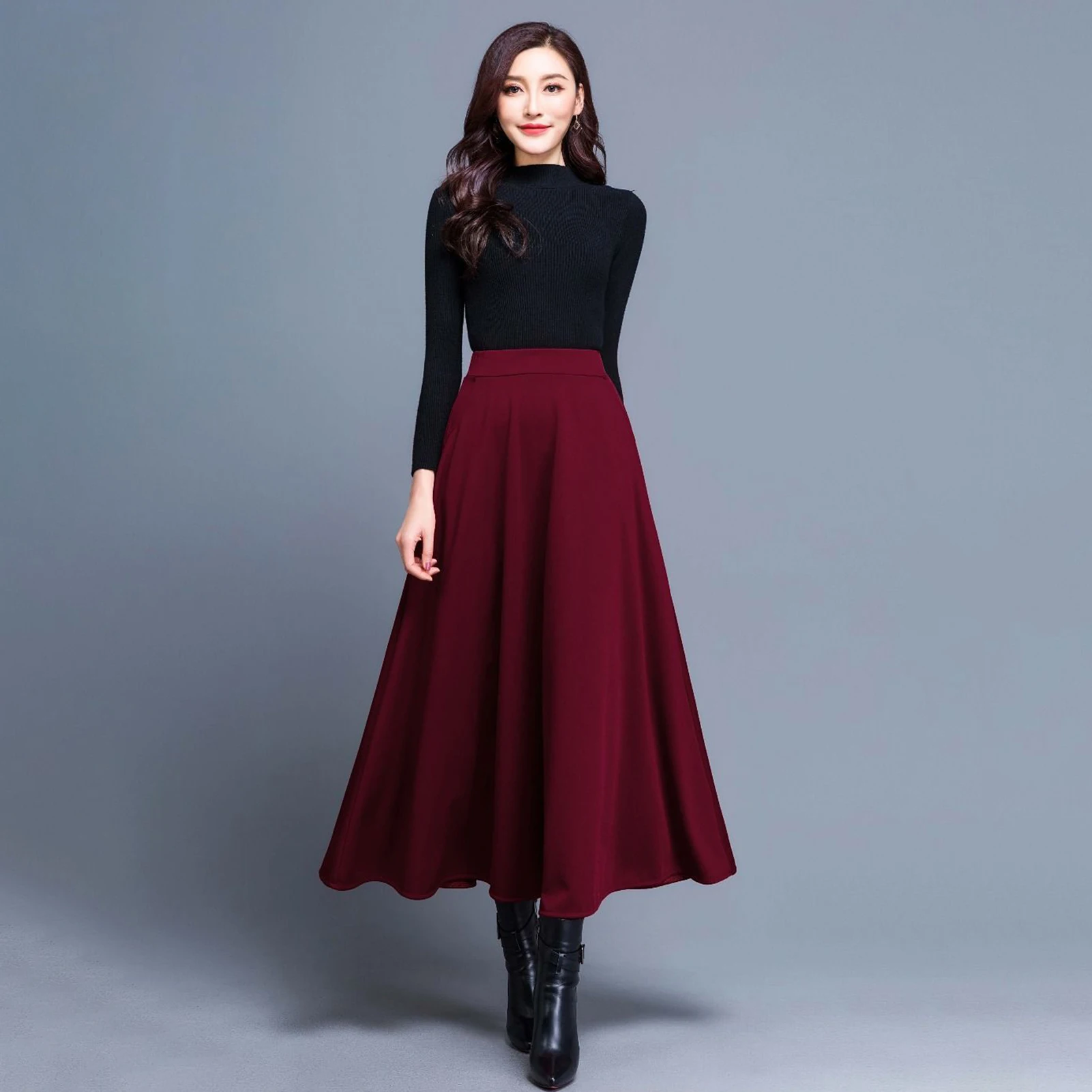 Top Trends: Elegant Skirt Side Pockets Large Hem A-Line Midi Skirt Autumn High Waist Party Skirt Winter Women Long Skirt Temperament Skirt Shoppable Styles