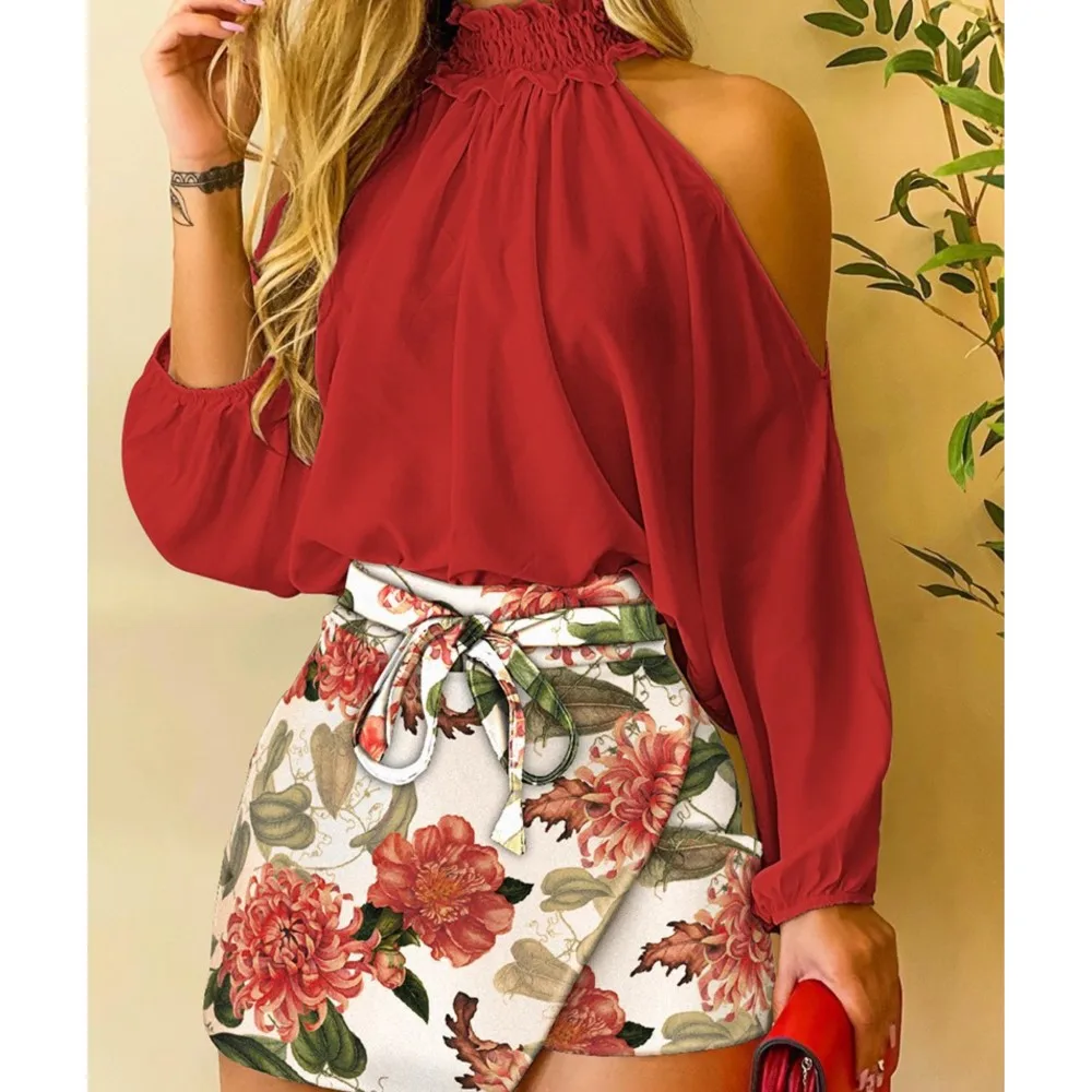 Top Trends: Office Elegant Skirt Sets Autumn Sexy Off Shoulder Sleeve Loose Shirts &amp; Lace-up Mini Shorts Suit Two Piece Set For Women 2023 Shoppable Styles