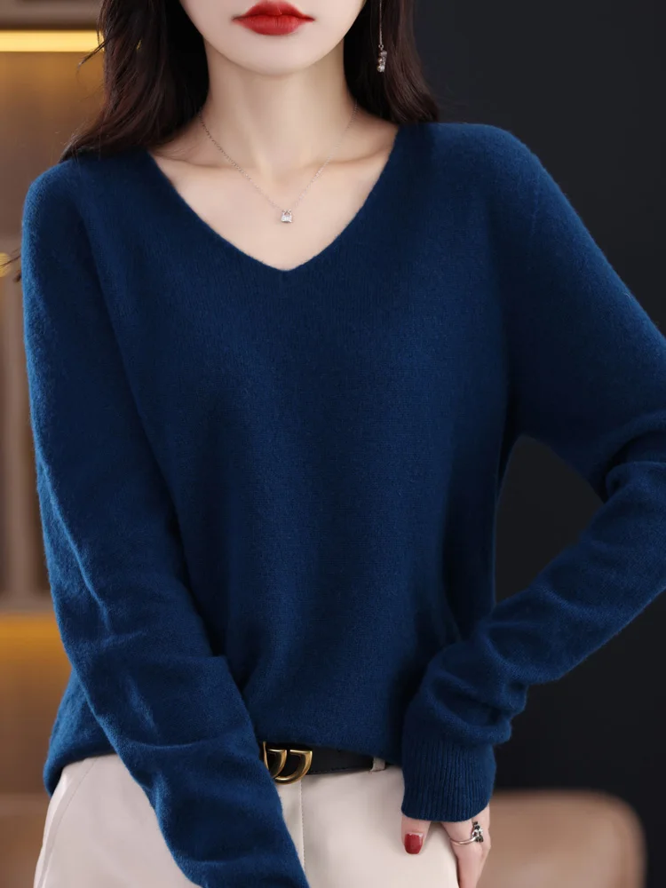 Top Trends: Aliselect Fashion Autumn Winter Basic 100% Merino Wool Sweater V-Neck Long Sleeve Women Knitted Pullover Cashmere Clothing Top Shoppable Styles