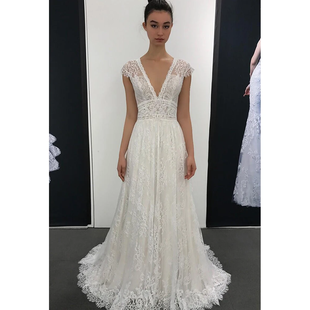 Top Trends: Boho Lace Wedding Dresses For Bride Long A Line V Neck Cap Sleeves Bridal Gowns Robe De Mariage 2023 Custom Made Shoppable Styles