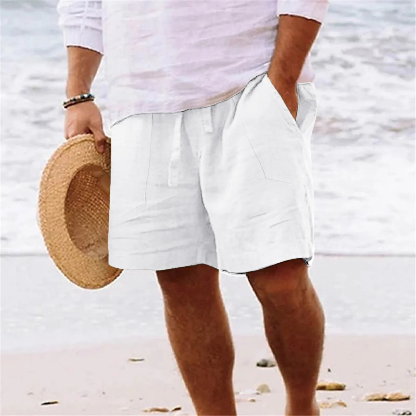 Top Trends: Faux Cotton Linen Shorts White Loose Trunks Summer Comfortable Men&#039;s Shorts Fashion Vacation Holiday Outfits Pantalones Cortos Shoppable Styles