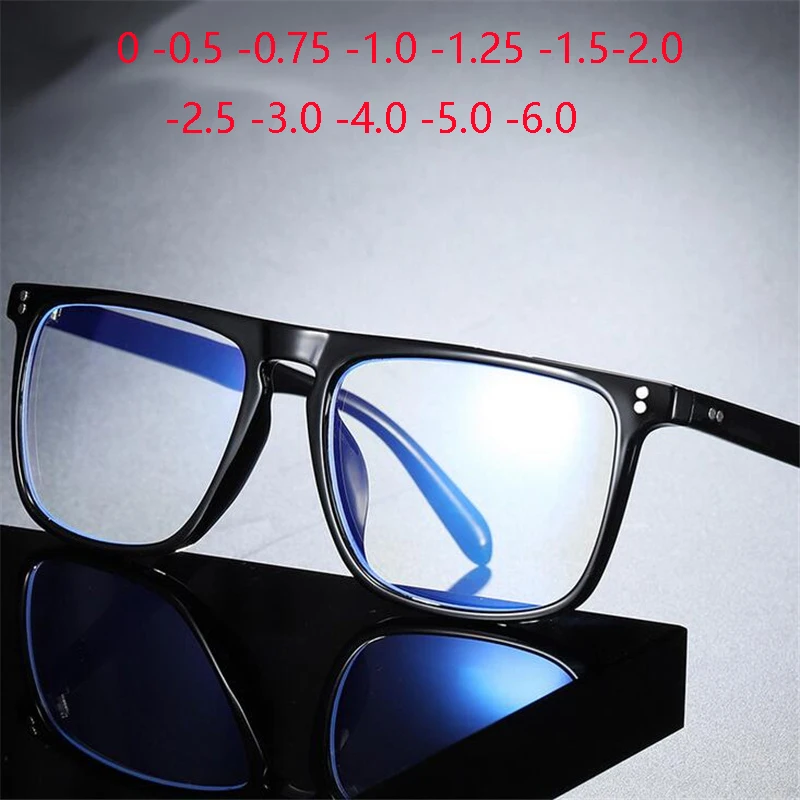 Top Trends: Blue Light Blocking Square Myopia Glasses Finished Unisex Retro Black Frame Student Prescription Spectacles 0 -0.5 -0.75 To -6.0 Shoppable Styles