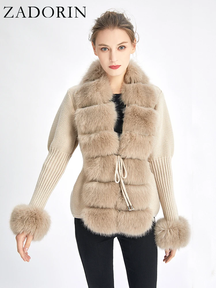 Top Trends: ZADORIN Fall Winter Women Faux Fur Coat Luxury Knitted Sweater Fur Cardigan Detachable Collar White Pink Jacket Faux Fur Coats Shoppable Styles