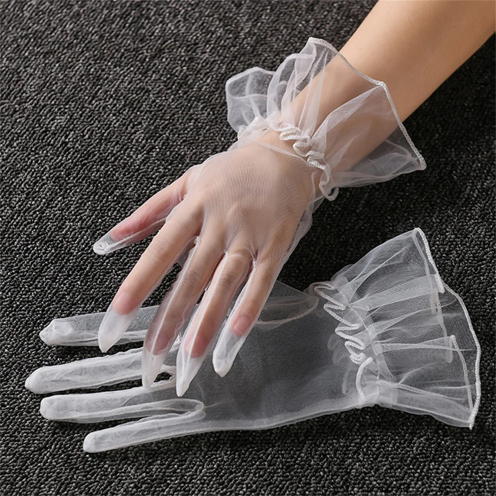 Top Trends: White Bride Dress Gloves Short Sheer Tulle Gloves Thin Stretchy Mesh Wrist Party Prom Cosplay Performance Women Wedding Gloves Shoppable Styles