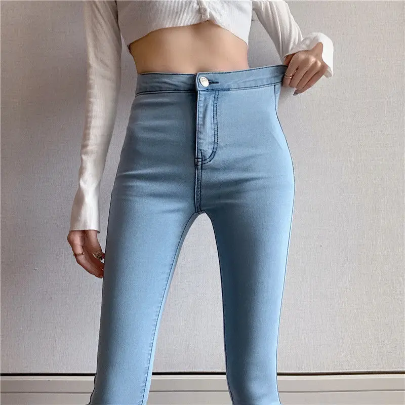 Top Trends: Korean Fashion Women Pencil Jeans Spring Autumn Cotton Denim High Waist Trousers Solid Pocket New Casual Straight Skinny Pants Shoppable Styles