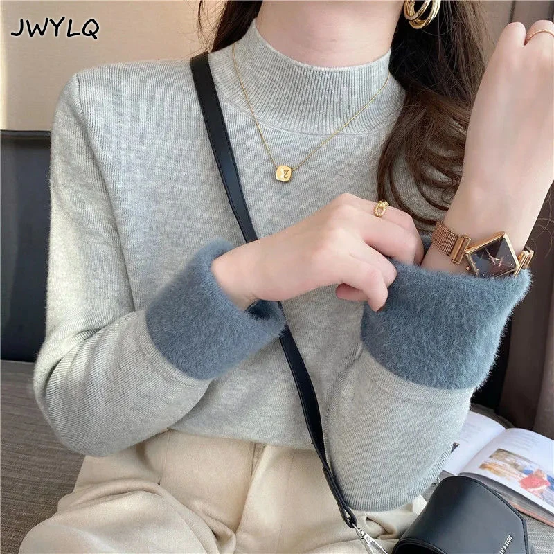 Top Trends: Korean Turtleneck Slim Thicken Knitted Pullovers Woman New 2023 Winter Plus Velvet Sweater Casual Fleece Lined Warm Knitwear Top Shoppable Styles