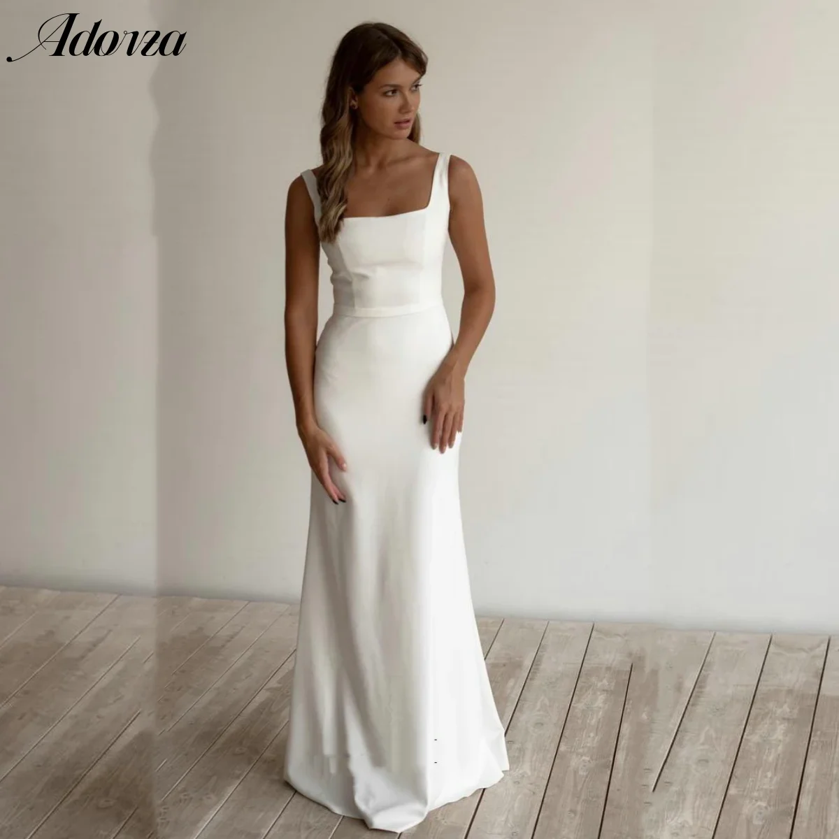 Top Trends: Sexy A-Line Wedding Dress Spaghetti Straps Zipper Back Square Neck Floor Length Simple Sheath Bridal Gown 2023 Vestido De Noiva Shoppable Styles