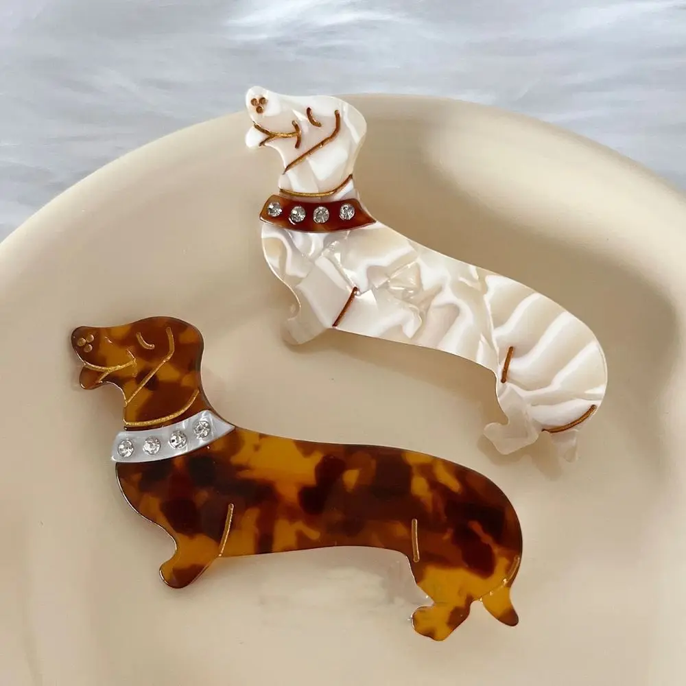 Top Trends: New French Dachshund Dog Acetate Hair Clip Cute Rhinestone Dog Duckbill Clip For Women Cartoon Girl Hairpin Headwear Shoppable Styles