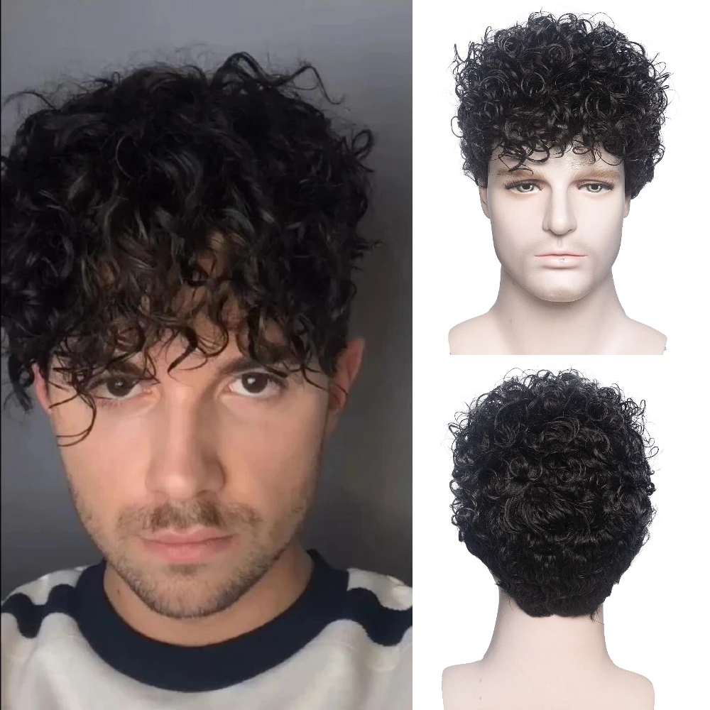 Top Trends: Men Short Curly Synthetic Wigs For Men&#039;s Daily Wig Ombre Male Curly Heat Resistant Breathable Shoppable Styles