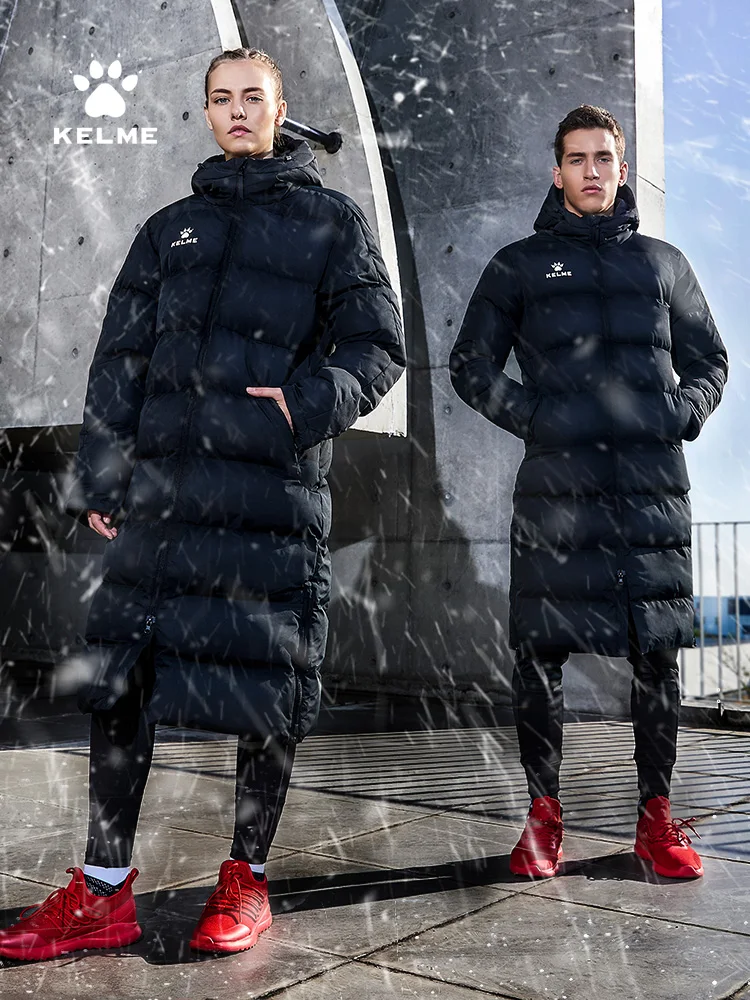 Top Trends: KELME Men Winter Jacket Long Sports Training Hooded Coat Outrwear Warm Silk Cotton Windproof Cotton Clothing пуховик женский Shoppable Styles