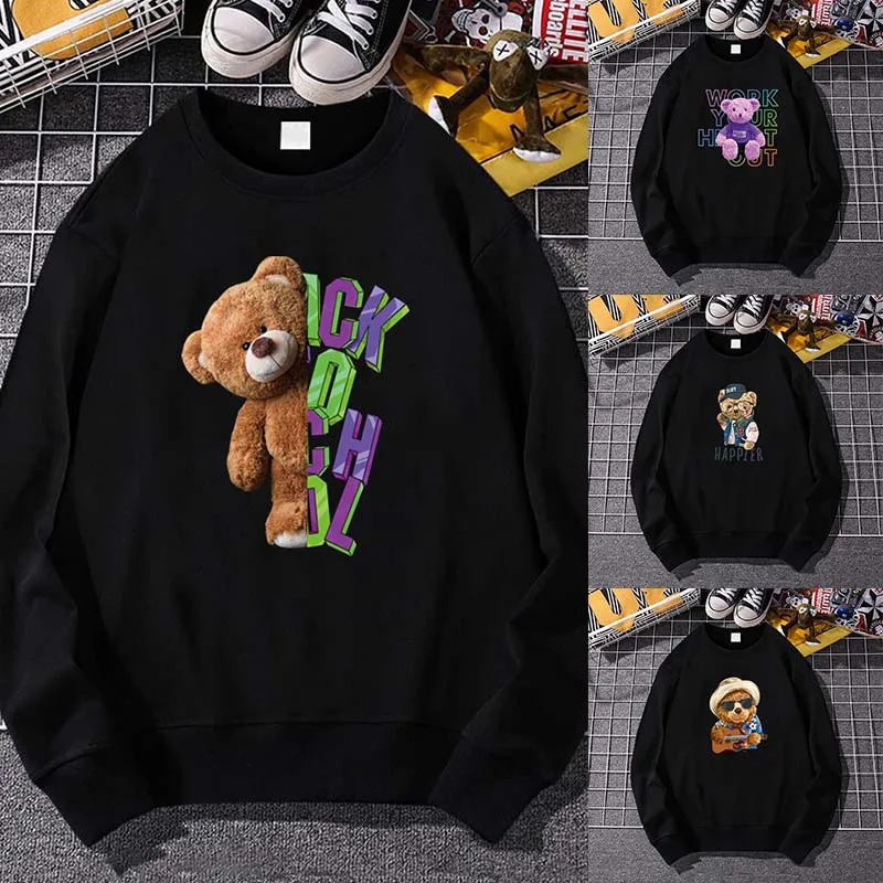 Top Trends: Streetwear Hoodies Women Men Sweatshirt Spring Autumn Long Sleeve Hoodies Harajuku Hoodie Bear Print Sweatshirt Pullover Clothes Shoppable Styles