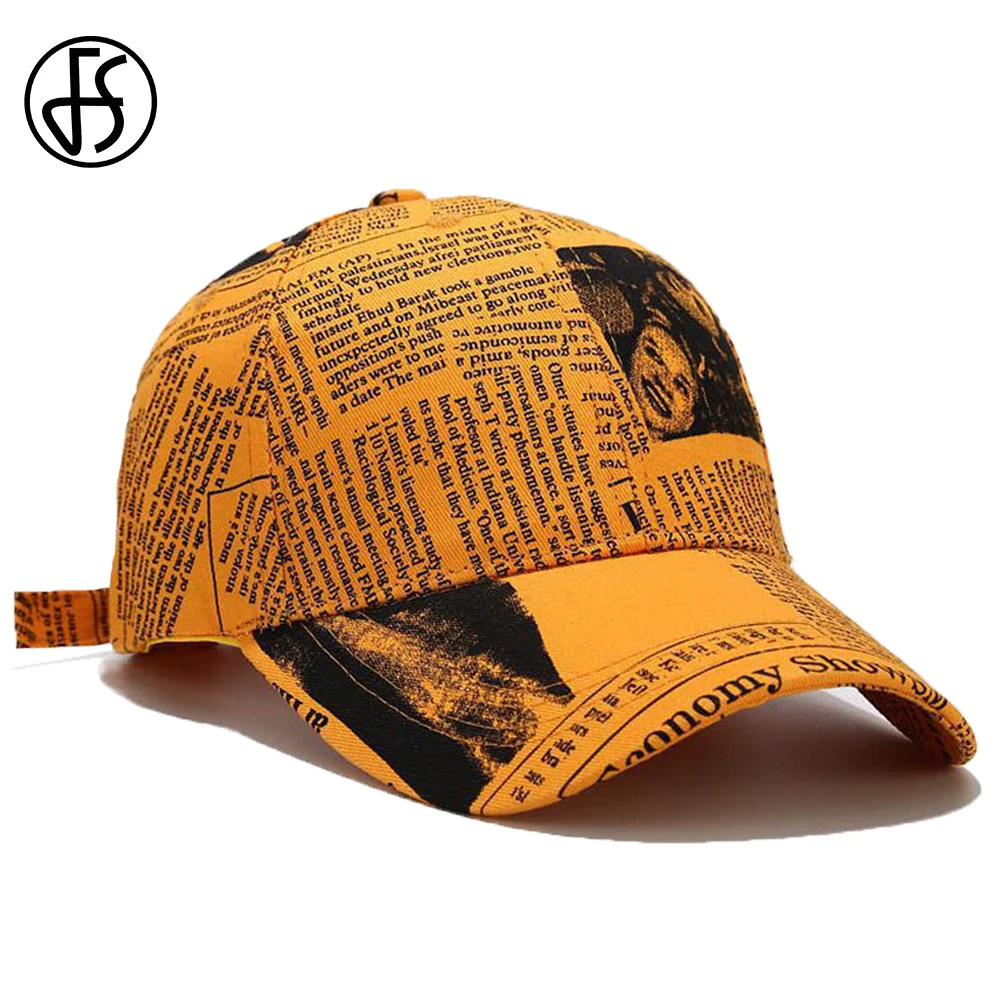 Top Trends: FS Brand Yellow Newspaper Pattern Baseball Caps For Men Women Luxury Hat Streetwear Snapback Hip Hop Trucker Cap Casquette Homme Shoppable Styles