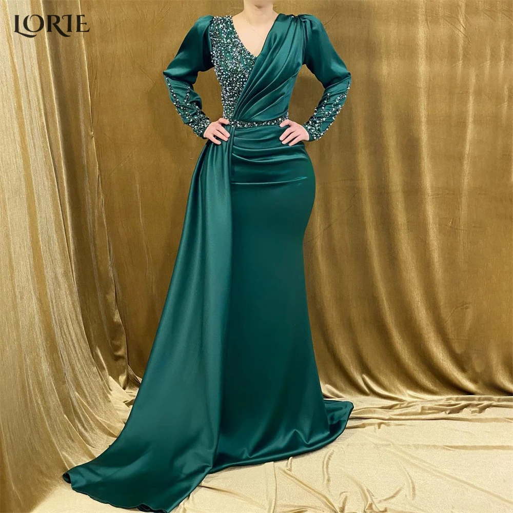 Top Trends: LORIE Elegant Green Mermaid Evening Dresses V-Neck Beadings Pleats Cap Sleeves Prom Dress Saudi Arabia Dubai Bride Party Gowns Shoppable Styles