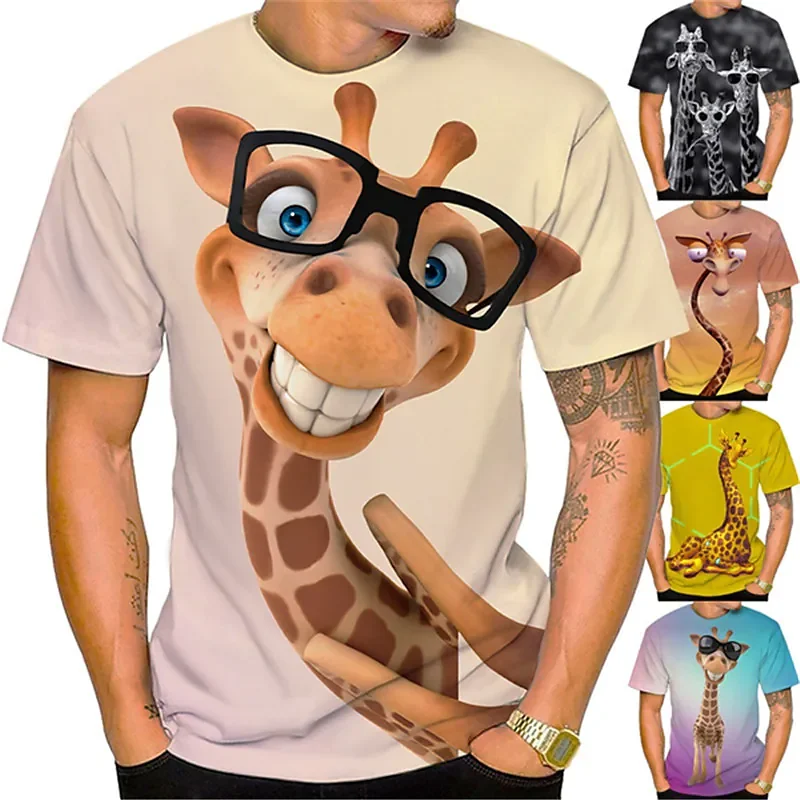 Top Trends: Summer Men'S 3d Printed Giraffe Animal T-Shirt Fashion Casual O Collar Short Sleeve Street Funny Fun Loose Breathable Top Shoppable Styles