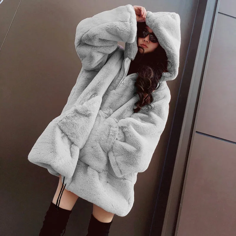 Top Trends: Winter Warm Thick Hooded Oversize Woman Faux Fur Coat Long Coats Women Jacket Fashion Loose Plush Overcoat Fluffy Jackets 2022 Shoppable Styles