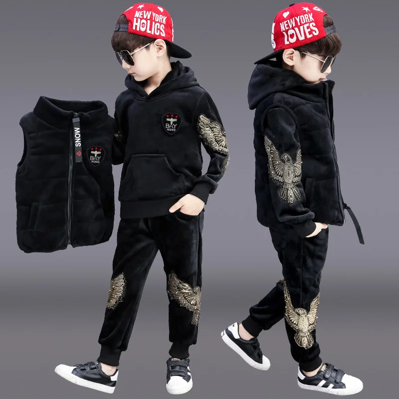 Top Trends: Boys Suits Vest+ Sweatshirts + Pants 3PCS / Sets 2023 Cartoon Warm Thicken Winter Autumn Plus Size Children Clothing Shoppable Styles