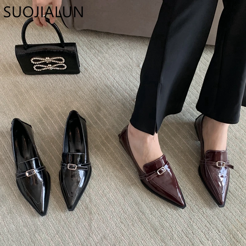 Top Trends: SUOJIALUN 2023 Spring New Square Low Heel Women Pumps Shoes Fashion Pointed Toe Slip On Loafer Shoes Casual Dress Lady Pumps Sho Shoppable Styles