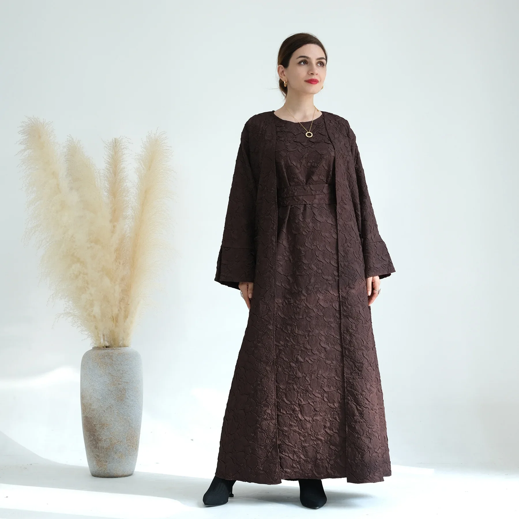 Top Trends: Winter Open Abaya Dubai Luxury Saudi Kimono Abayas For Women Embossed Wrinkle Islam Turkey Slip Dress Modest Kaftan Hijab Robe Shoppable Styles