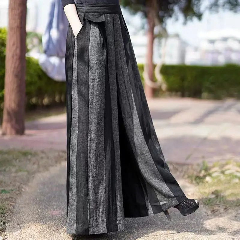 Top Trends: Spring Summer New Fashion Striped Loose Elastic Waist Wide Leg Pants Ladies Casual Irregular High Waist Straight Women Clothes Shoppable Styles