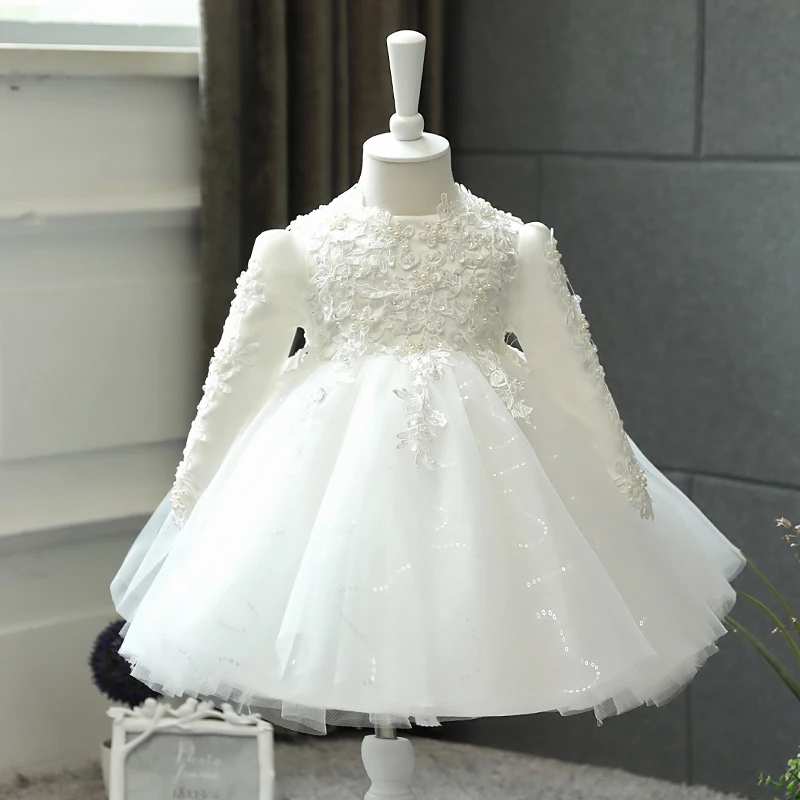 Top Trends: Baby Girl Wedding Dress Long Sleeve Newborn Girls Christmas Princess Gowns Beads Lace Infant Kids 1 Year Birthday Baptism Dress Shoppable Styles